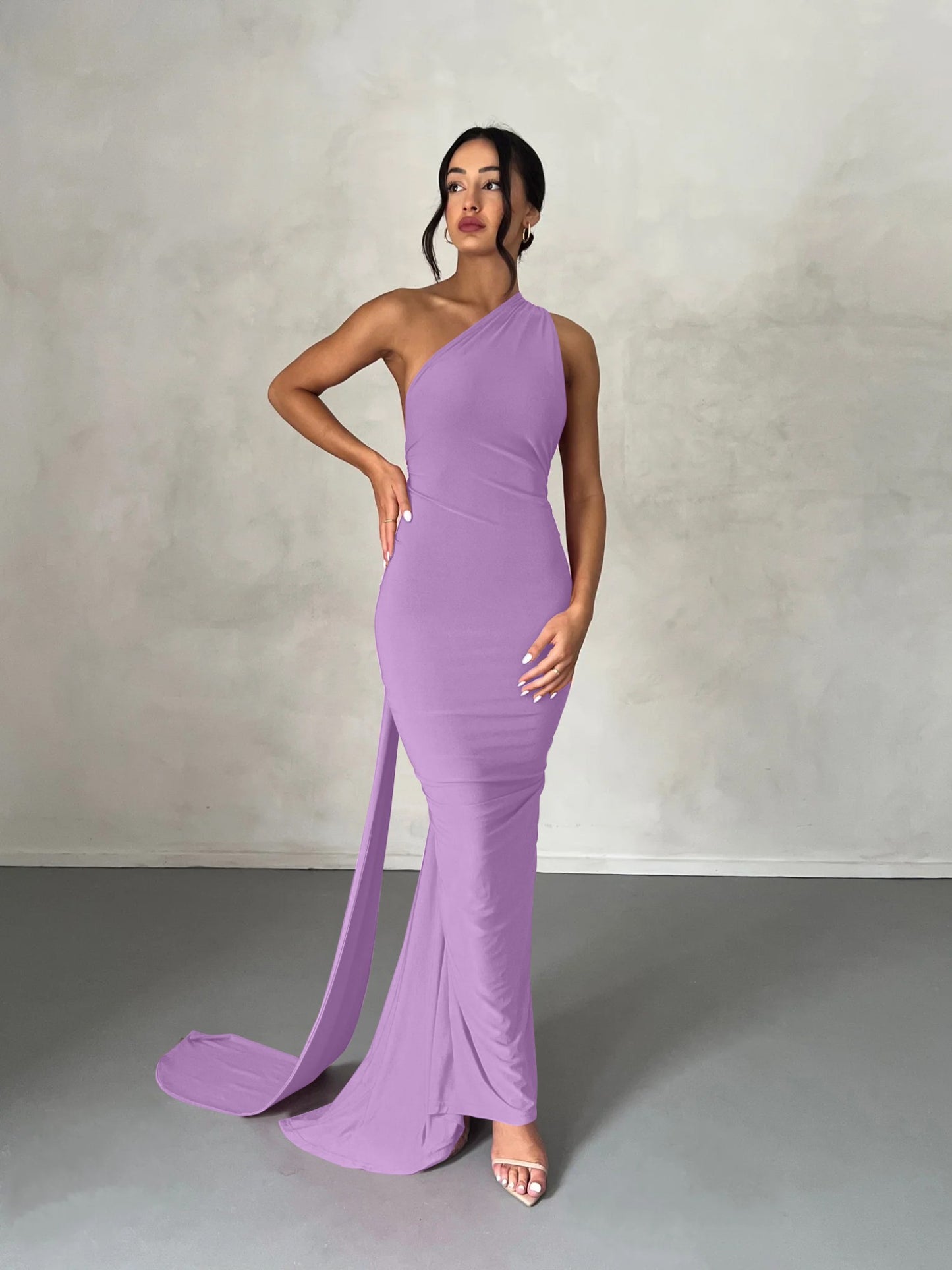 Hugcitar One Shoulder Backless Adjustable Scarf Loop Ruched Sexy Maxi Dress Wome