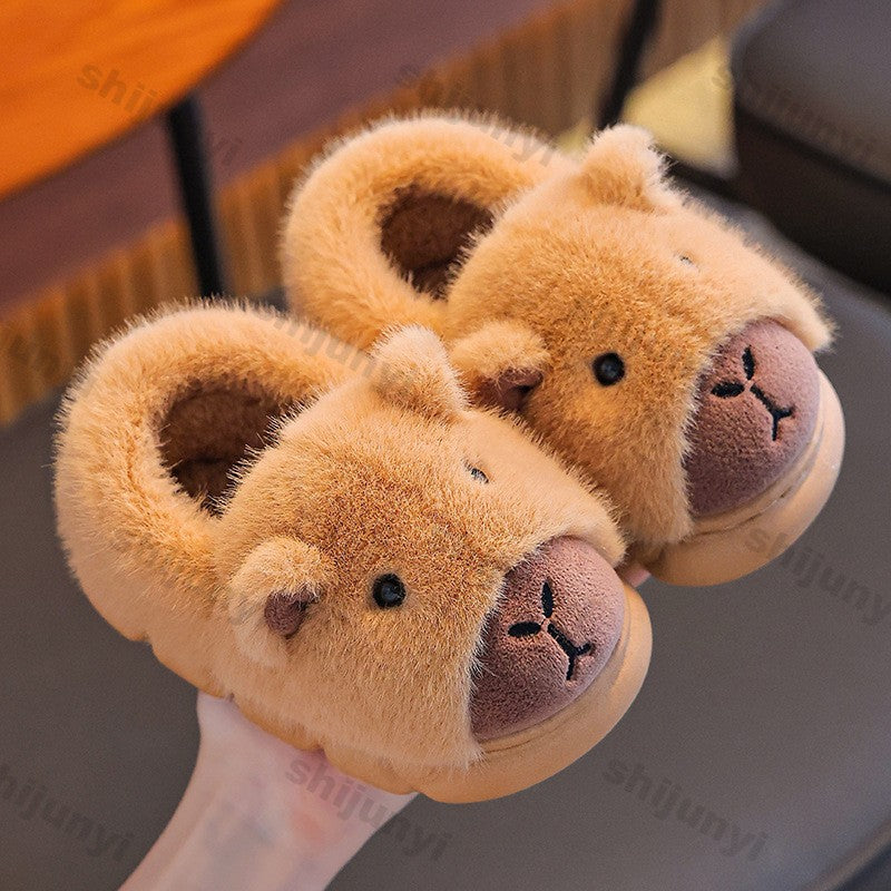 Capybara Winter Children's Platform Slippers 2025 Fashion Warm Plush Home Shoes Boys Girls Non Slip Cotton Shoes Parent-child