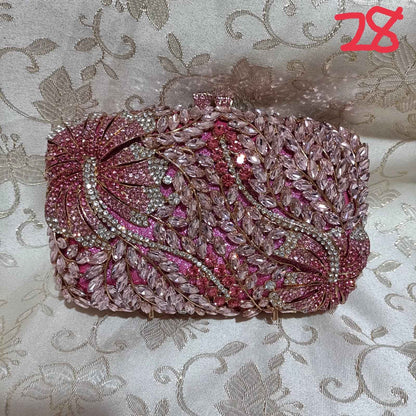 Luxury Women Pink Flower Clutch Bags Stone Evening Bags Bridal Rhinestone Handbags Wedding Clutches Bags Dinner Minaudiere Purse