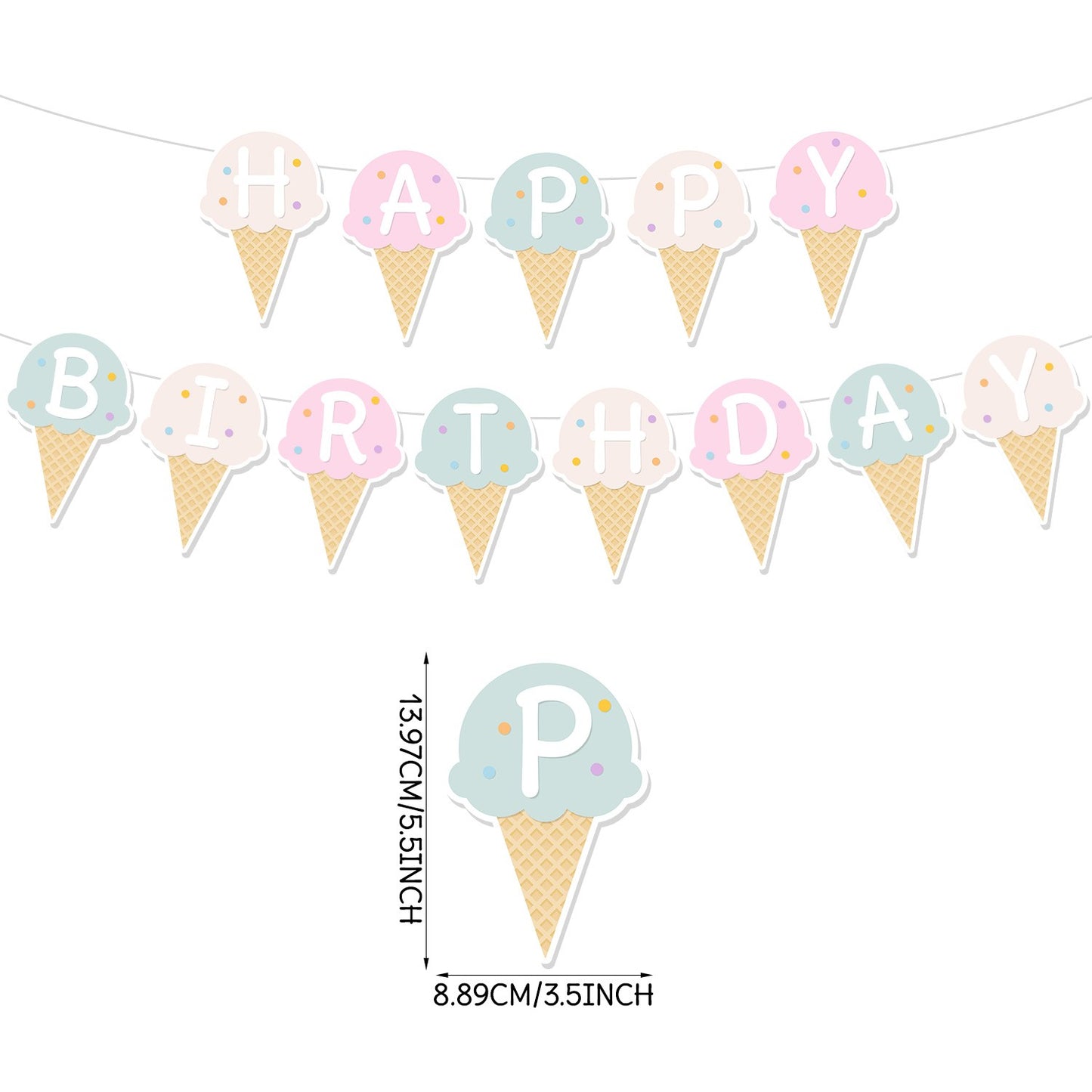 Colorful Paper Banners Ice Cream Shape Pull Flag Party Bunting Milk Tea Summer Theme Garland Decorative