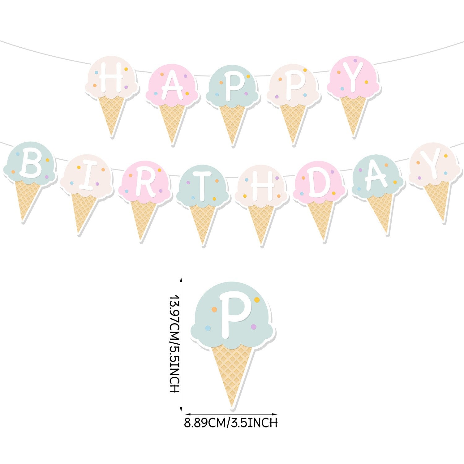Colorful Paper Banners Ice Cream Shape Pull Flag Party Bunting Milk Tea Summer Theme Garland Decorative