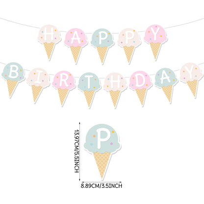 Colorful Paper Banners Ice Cream Shape Pull Flag Party Bunting Milk Tea Summer Theme Garland Decorative