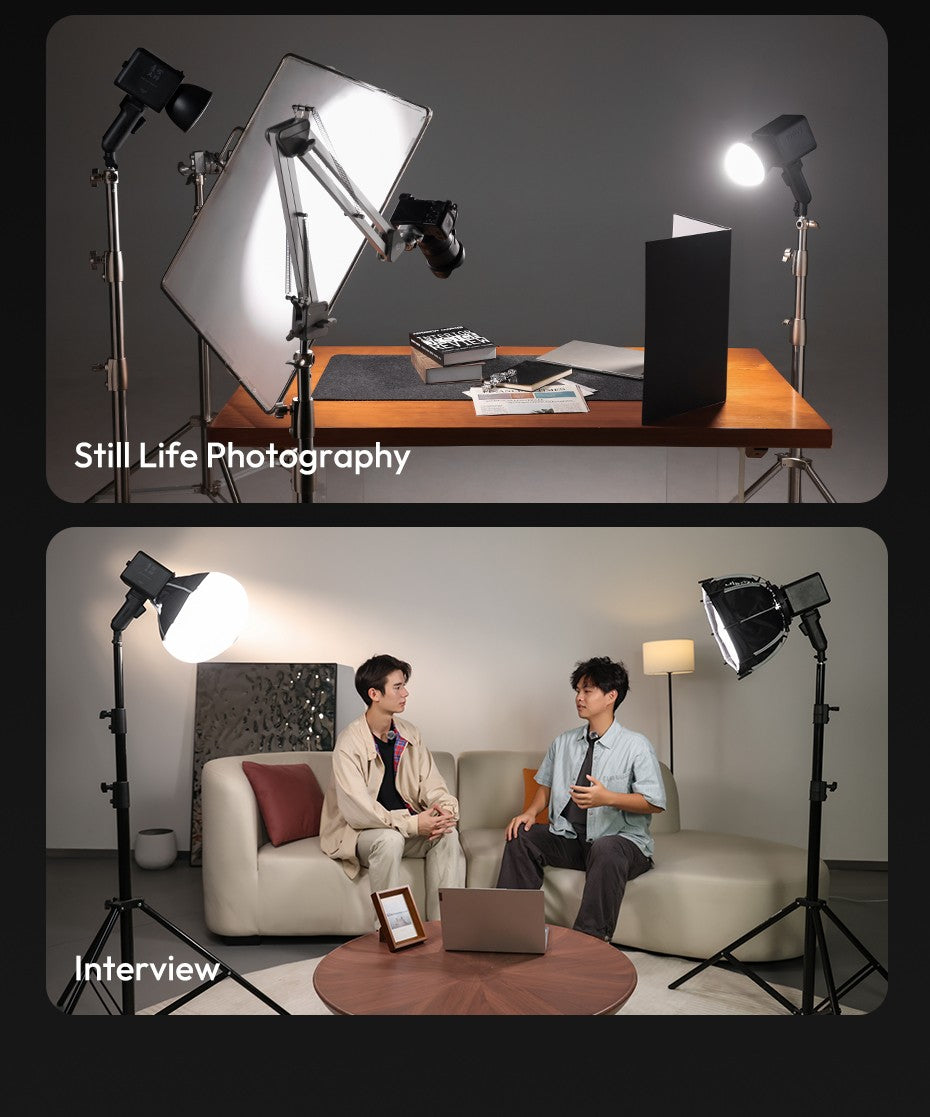 Ulanzi ML100Bi | ML100RGB Luz de Vídeo COB de 100W 2700K-6500K Bi-Color | Luz de Estúdio Fotográfico RGB 360° para Filmagem e Transmissão ao Vivo