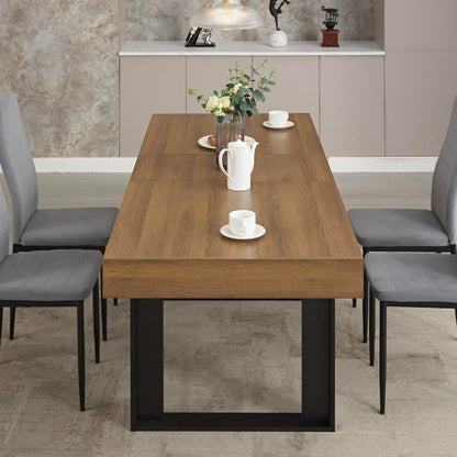 63”-79” Extendable Dining Room Table, Modern Farmhouse Wooden Kitchen Table, Long Expandable Dining Table for 6 8 10