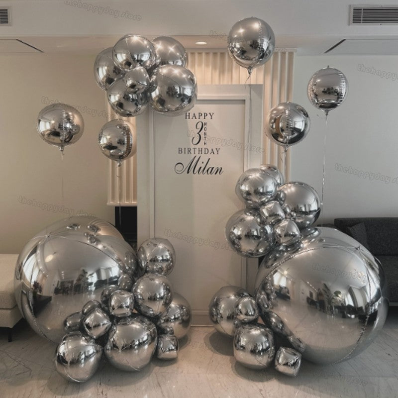12Pcs Iridescent 4D Round Foil Balloons 22/12/10IN Holographic 4D Foil Balloons Helium Air Globos Mermaid Birthday Wedding Decor