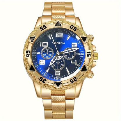 4pcs fashionable men's quartz watch - stainless steel strap, round zinc alloy case, electronic sports