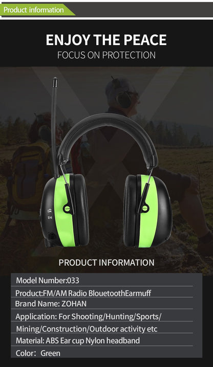 Hearing Protection Bluetooth headphones electronic earmuffs AM/FM radio 5.0 for Mowing Safety Ear muffs 2000mAh Lithium Battery