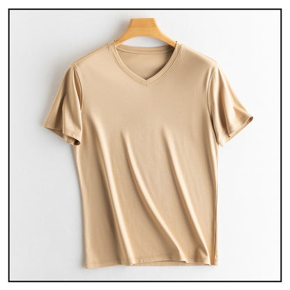SuyaDream Mens Solid Tee Cotton Silk Blend Plain O neck Short Sleeved Cozy T Shirts 2025 Summer Simple Chic Top White Black