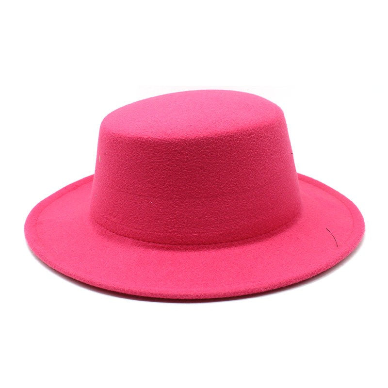 Autumn Winter Kids Felted Fedoras Hats for Boys Girls Solid Imitation Woolen Flat top Jazz Caps Childs Formal Dress Hats