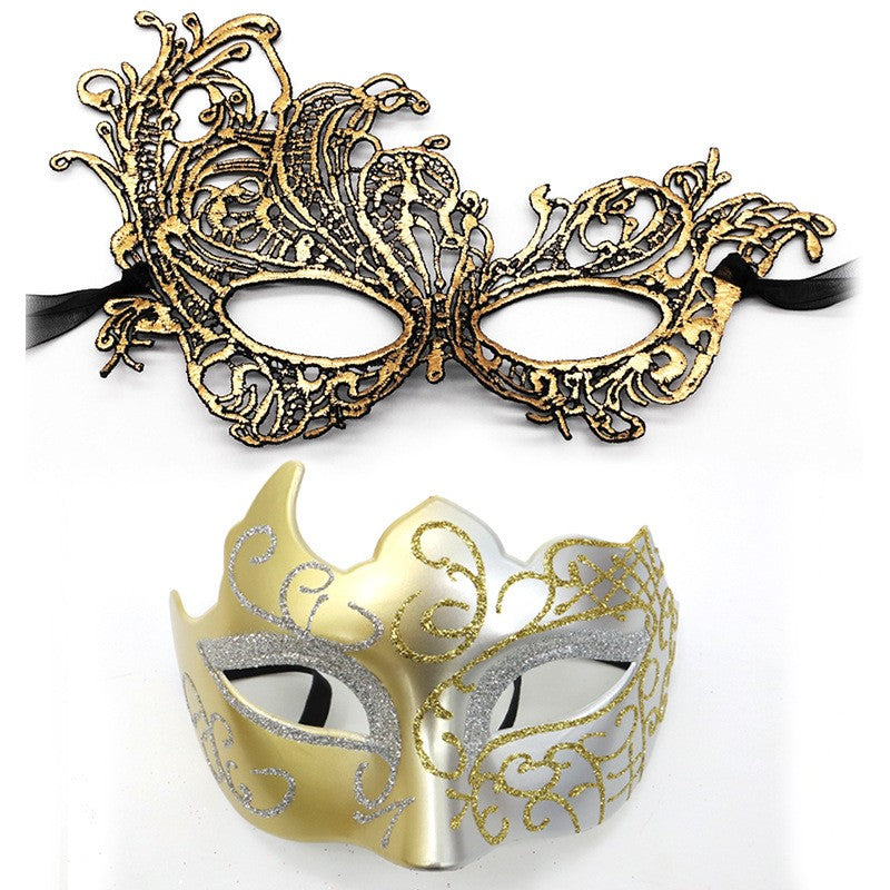 2Pcs Couples Gold Purple Black Blue Lace Masks Butterfly Venetian Face Cover for Mardi Gras Halloween Masquerade Party Costume