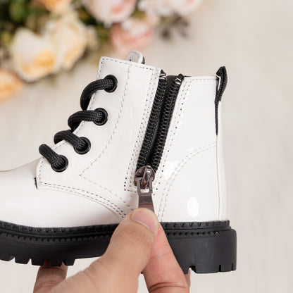 Autumn and Winter Children's Shoes Waterproof PU Leather Children's Boots Fashion Toddler Lace-up Zip High Boots Boys Girls