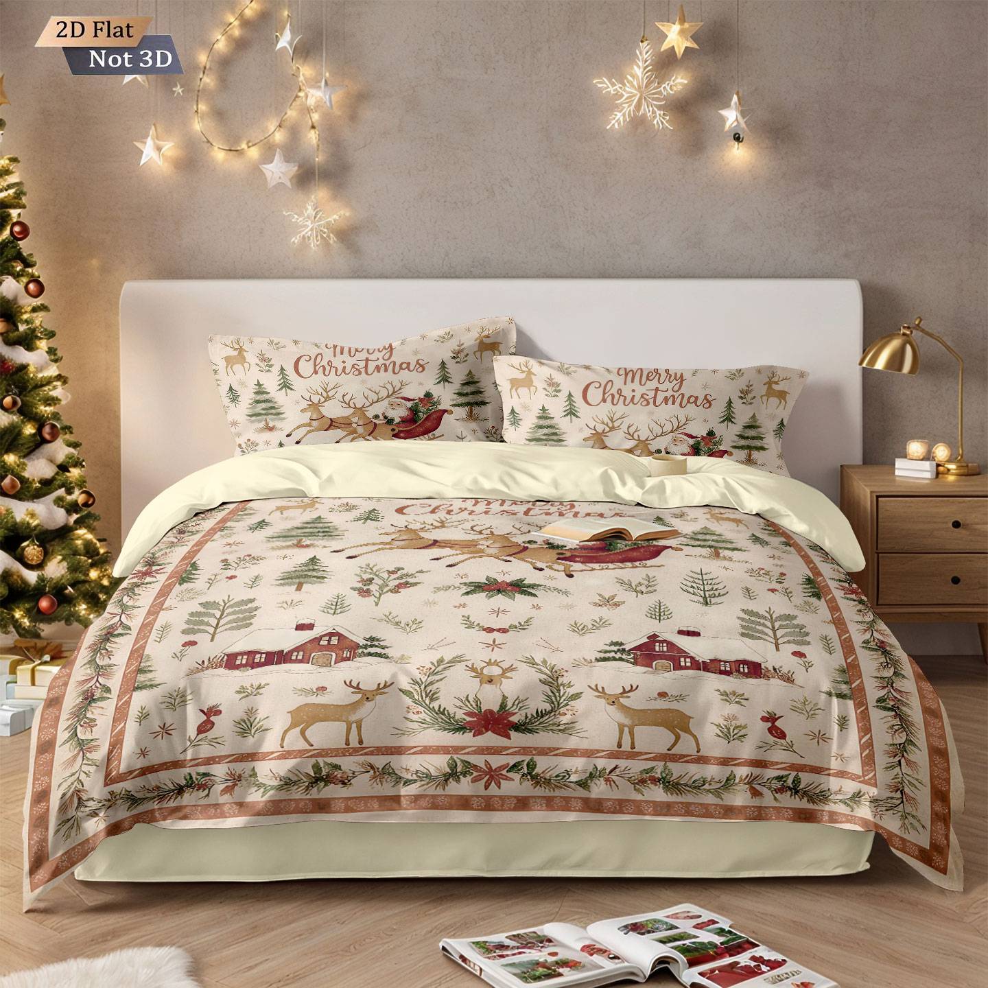 3pcs Santa Claus printed coreless bedding set, multi size bedroom dormitory duvet covers, soft and machine washable decoration
