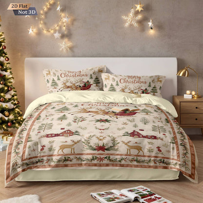 3pcs Santa Claus printed coreless bedding set, multi size bedroom dormitory duvet covers, soft and machine washable decoration