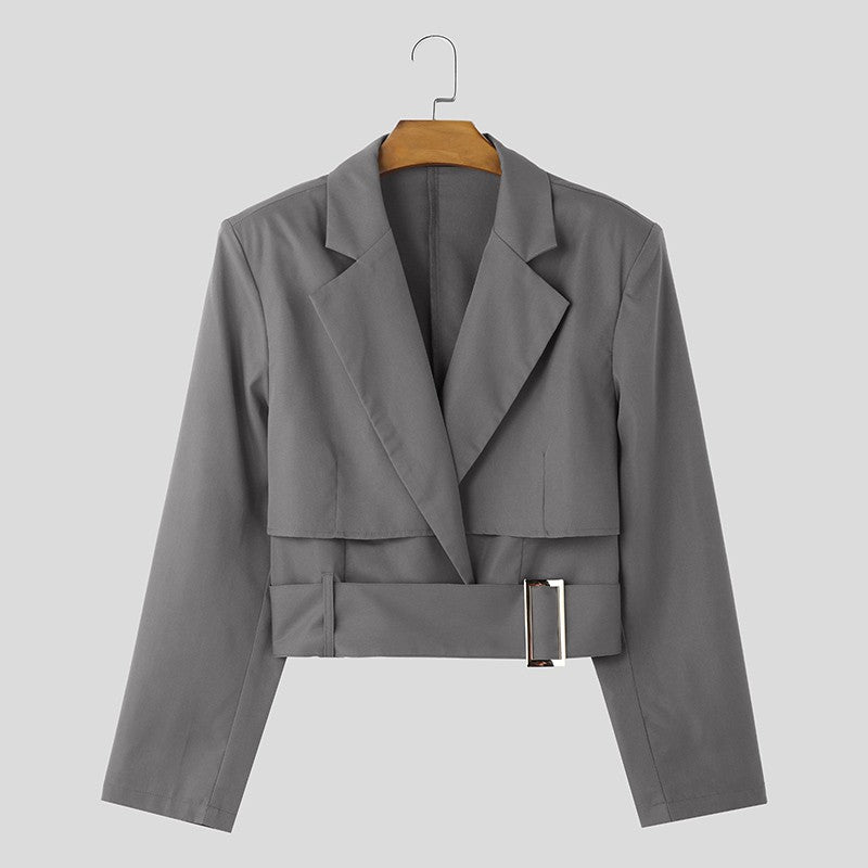 Fashion Well Fitting Tops INCERUN New Men Deconstruct Metal Buckle Suit Coat Casual Streetwear Cropped Long Sleeved Blazers 2025