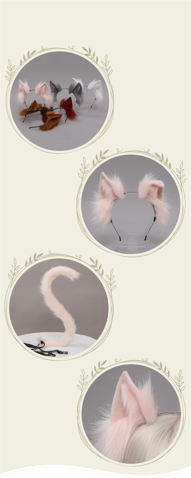 2Pcs/set Plush Cat Ears Tail Set Realistic Lolita Headband Cat Tail Cosplay Props Hand-made Simulation Animal Ears