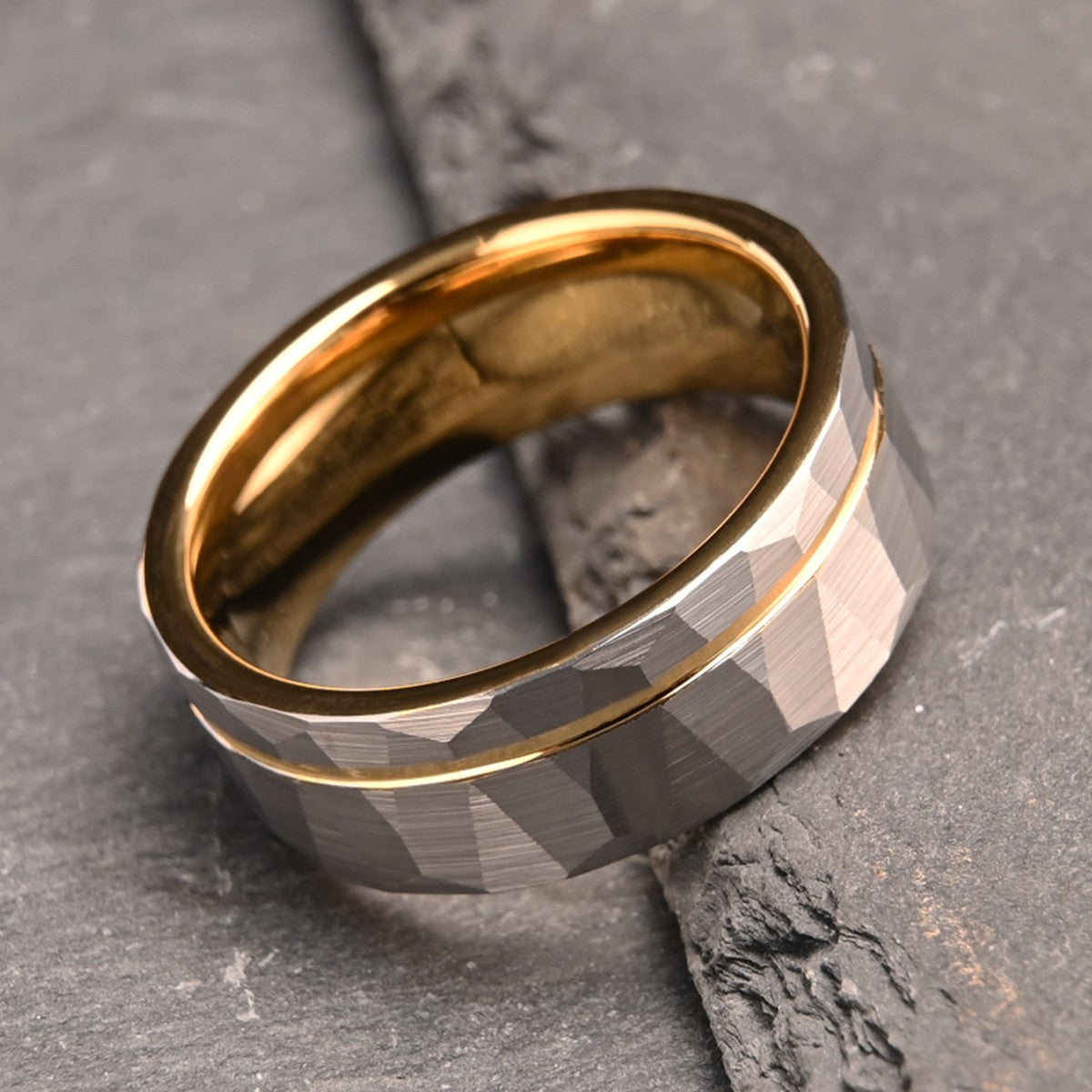 Anel de tungstênio martelado 8MM alianças de casamento masculinas anillos bague homme pareja de compromiso joias de moda anéis de noivado