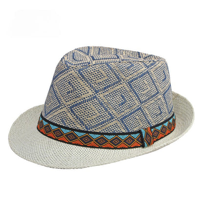 Golexury Men's Hat Woven Straw Sunshade Hat Casual Buckle Beach Sun White Wedding Black Belt Fedoras Jazz Hat Panama Cap