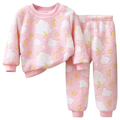 Autumn Winter Sleepwear Flannel Pajamas For Girls Boys Long Sleeve Tops+Pants Suits Fashion Home Clothing Baby Kid Sleep Costume