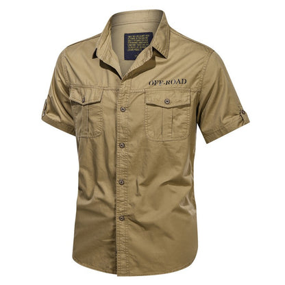 Summer military cargo shirt men's cotton wear-resistant loose short sleeved outdoor army tactical shirt multi pocket solid color