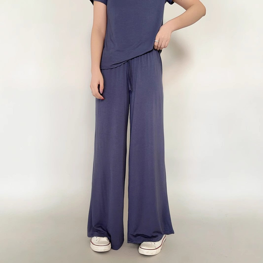 Plus size L to 6XL U-Neck Women's wide leg pants high waist Loose Long pant solid color Casual drapped trousers all match