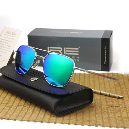 RE Sunglasses Man USA Army Military Aviation Pilot Sunglasses Woman Glass Lens Luxury Brand Retro Titanium Frame High Quality
