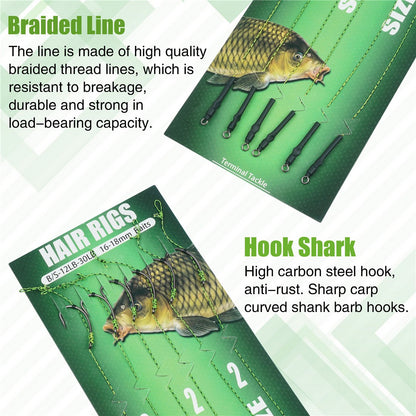 12 anzóis de pesca de carpa pré-amarrados com linha, para carpa, prontos para usar com iscas boilies, equipamento de pesca de carpa.