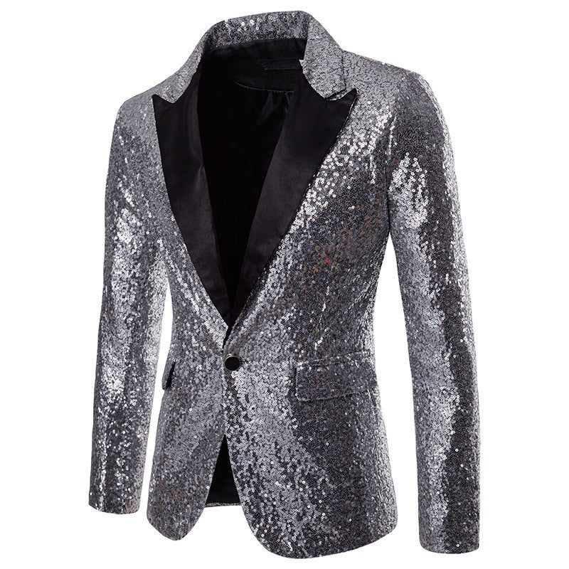 Fashion Men Luxurious Sequin Suit Jacket Green / Silver Men's Bar KTV Stage Dress Male Blazer Coat