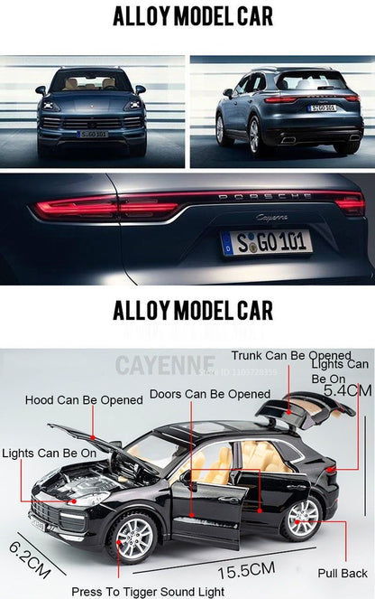 1:32 Cayenne Panamera Carros em Miniatura Liga Fundida Som Luz Portas Abertas Veículos de Fricção para Crianças Presentes