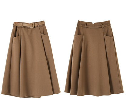 Plus Size Woolen Skirt Women 2024 Autumn Winter New Arrivals High Waist A Line Skirt With Belt Korean Fashon Skirts Womens