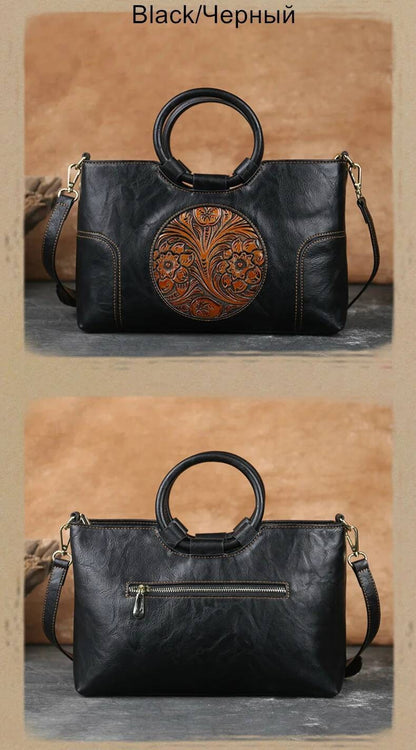 2025 New High Quality Leather Women Handbag Retro Handmade Embossed Shoulder Bag For Women Large Capacity Female Messenger Bags