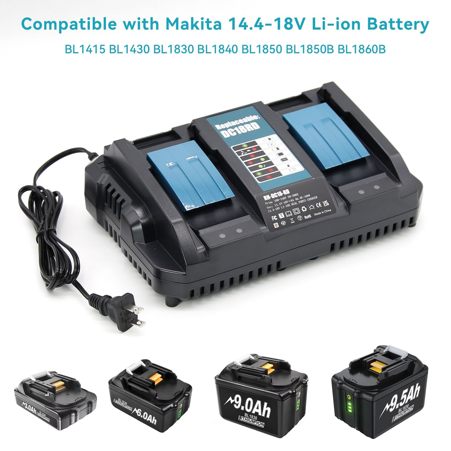 Para Carregador Duplo Makita 18V 6A Plugue UK EU AU US Substituição Para Bateria de Lítio Makita 18V Para Carregador Makita DC18RC DC18RD