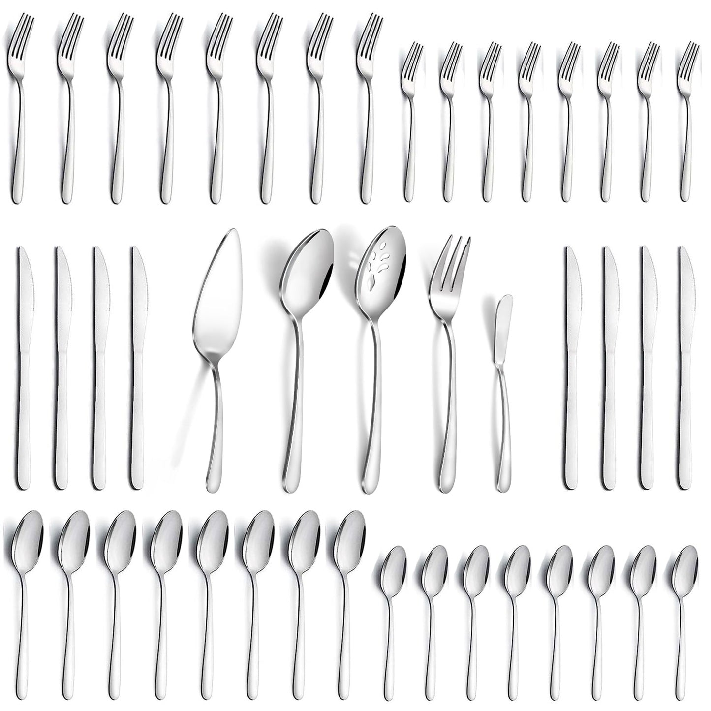65 Pcs Silverware Set with Serving Set for 12, Stainless Steel Flatware Cutlery Set Contains 5 Pcs Serving Set, for Home