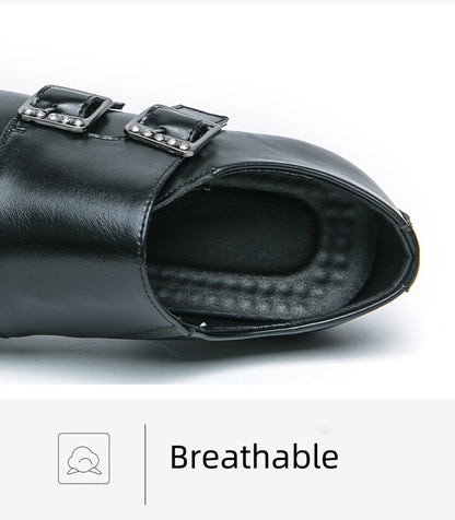 Fashion Buckle Leather Shoes For Men Big Size 46 Pointed Dress Shoes Man Quality Bussiness High Heels Shoes Man chaussure hommes