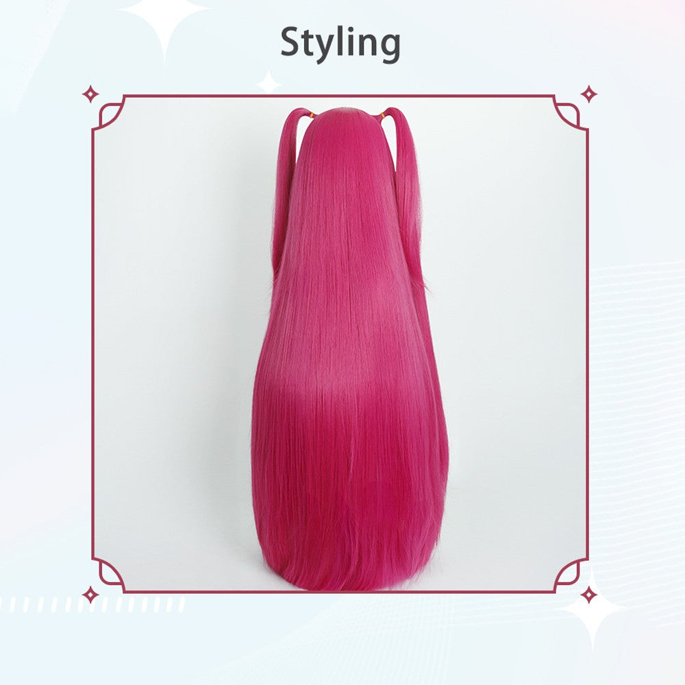 Anime Kpop: Demon Hunters Mila Cosplay Synthetic Hair 38-Inch Rose Red Straight Hair Halloween Daily Party Realistic Scalp Wig