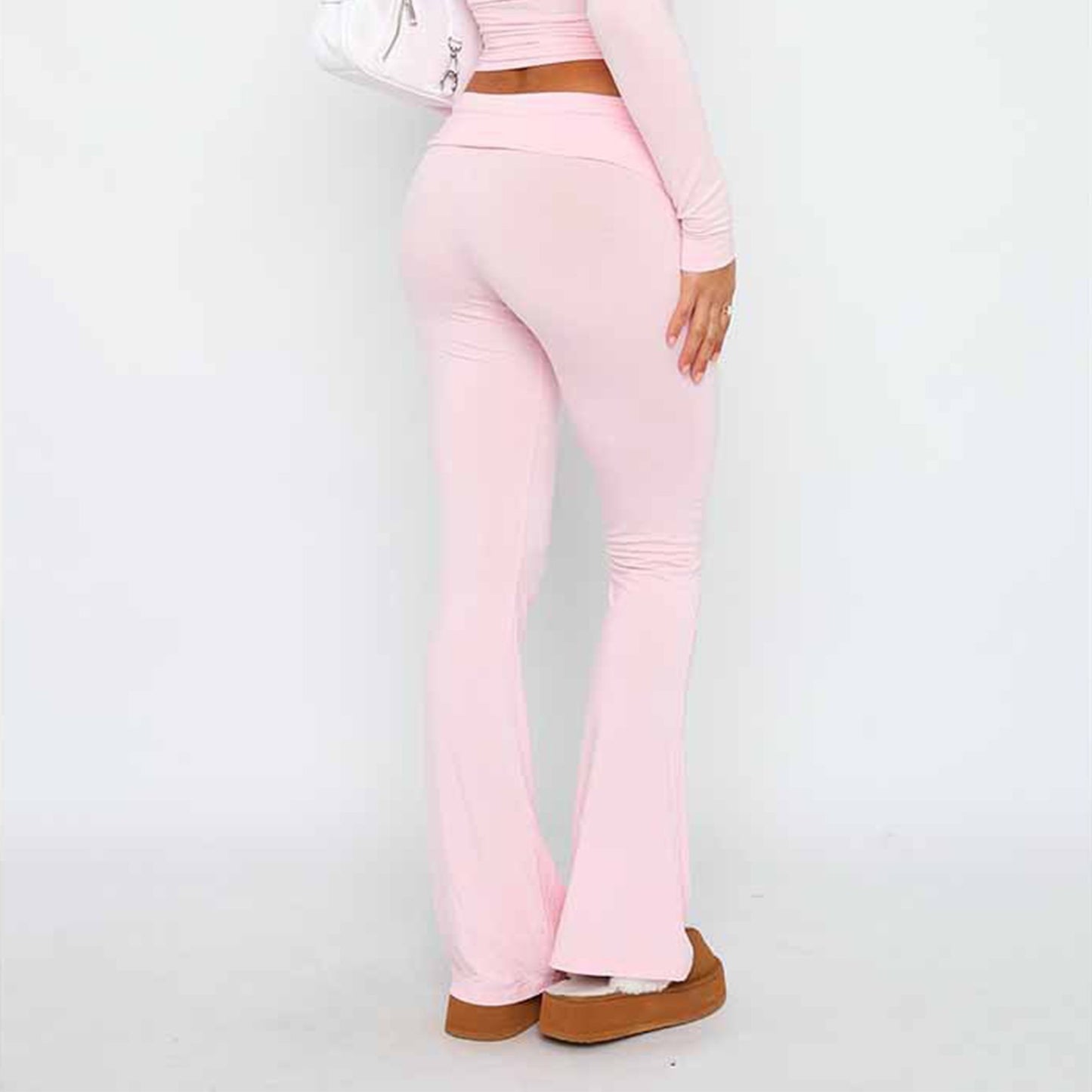 Women'S Fashion Solid Color Slim Fit Slim Reverse Waist Low Waist Elastic Waist Flare Pants Pantalones De Mujer Cintura Alta