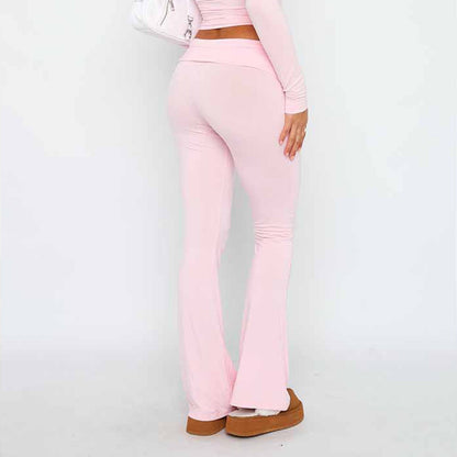 Women'S Fashion Solid Color Slim Fit Slim Reverse Waist Low Waist Elastic Waist Flare Pants Pantalones De Mujer Cintura Alta