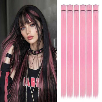 22 inch Colored Hair Extensions Straight Hairpiece, Colorful Hair Extensions Party Highlights Clip in Long Synthetic Hair Extens