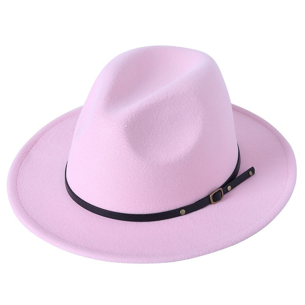 Fedora hat jazz hat men and women classic black leather belt Fedora Panama women autumn and winter Panama hat wholesale