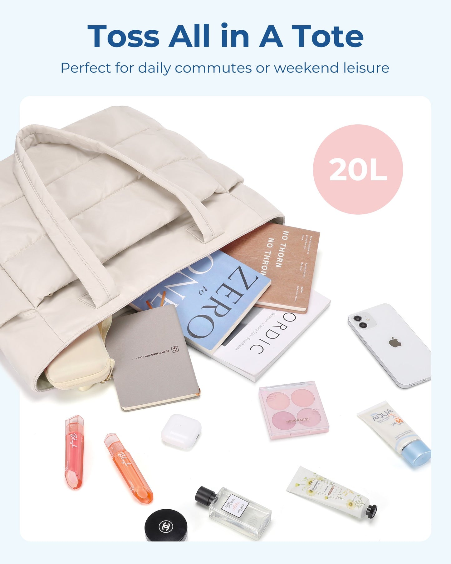 BAGSMART Women's Handbag Large Capacity Puffer Padded Tote Bag Lightweight College School Bags Fit 15.6in Laptop Hot Sale