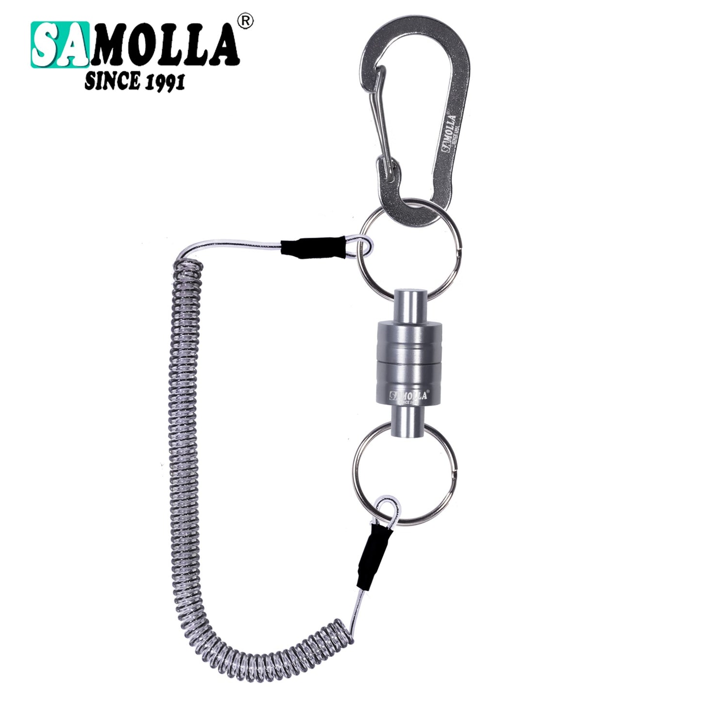 Suporte Magnético para Rede com Cordão Espiralado Ferramentas de Pesca com Mosca Ímã Forte Mosquetão Fivela Rápida Acessórios de Corda Anti-Queda