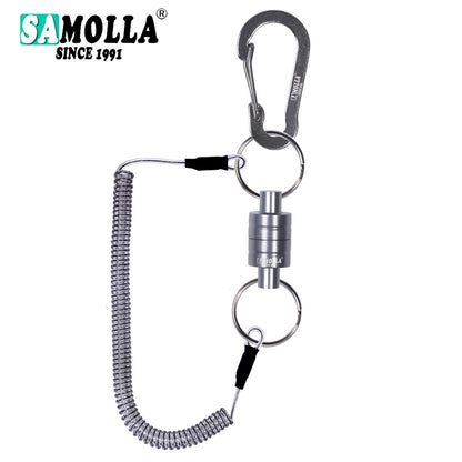Suporte Magnético para Rede com Cordão Espiralado Ferramentas de Pesca com Mosca Ímã Forte Mosquetão Fivela Rápida Acessórios de Corda Anti-Queda