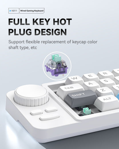 Teclado Mecânico com Fio Hot-Swap com Scroll de Volume Joystick Teclado Numérico de 19 Teclas Programáveis para Computador Portátil Joystick com Macro Definida