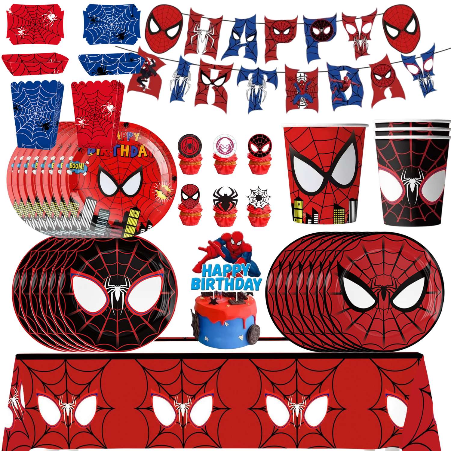 Mask Spider Hero Birthday Party Supplies Tableware Kit Plates Cups Tablecloth Backdrop Balloons Kids Party Decorations Favors