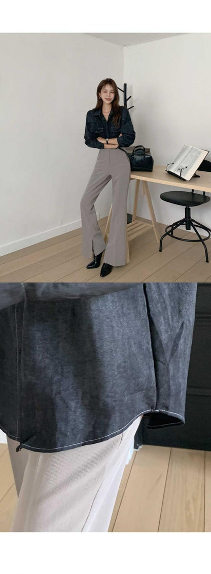 Loose Long Sleeve Casual Denim Shirt Korean Style Loose Fit Shoulder Casual Shirt Pure Color Shirt City Style Commute Shirt