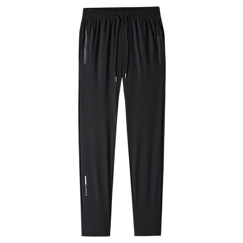 Calça jogging masculina com cordão na cintura, fresca, de secagem rápida e respirável, calça esportiva da moda de alta elasticidade, adequada para fitness