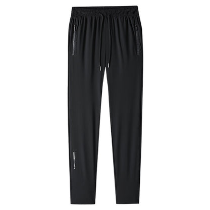 Calça jogging masculina com cordão na cintura, fresca, de secagem rápida e respirável, calça esportiva da moda de alta elasticidade, adequada para fitness