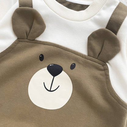 Autumn Baby Bodysuit Little Bear Pattern Dual Color Long Sleeve Warm Jumpsuit Baby Clothes Baby Boys Girls Romper 0-2 Years Old