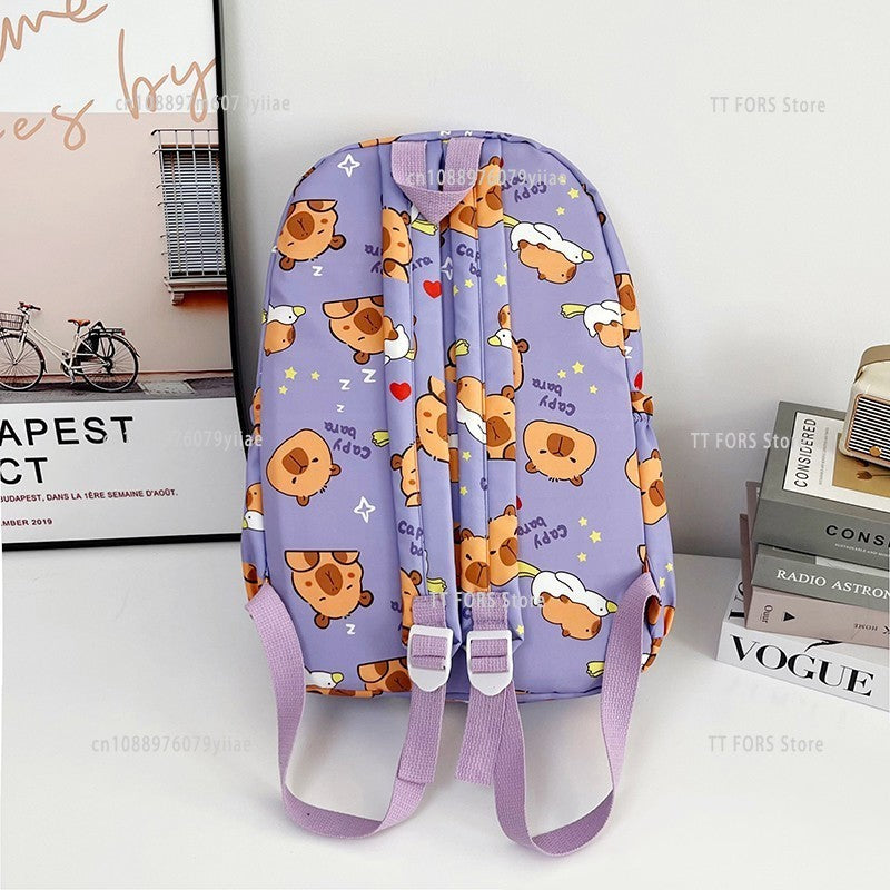 Mochila Infantil de Capivara Bonitinha de Grande Capacidade Desenho Animado Respirável Impermeável Ultraleve Adequada para Pré-escola