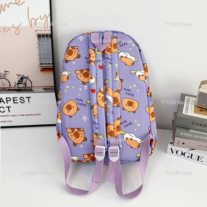 Mochila Infantil de Capivara Bonitinha de Grande Capacidade Desenho Animado Respirável Impermeável Ultraleve Adequada para Pré-escola