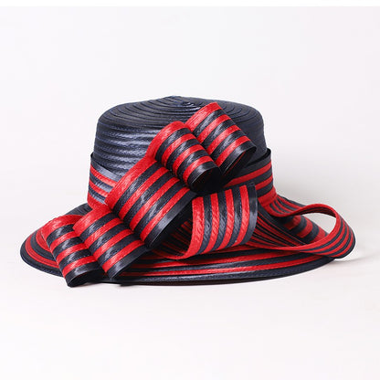 FS Satin Cloth Kentucky Derby Hats For Women Ladies Stripe Formal Tea Party Dress Wedding Bridal Elegant Church Cap Bowler Hat